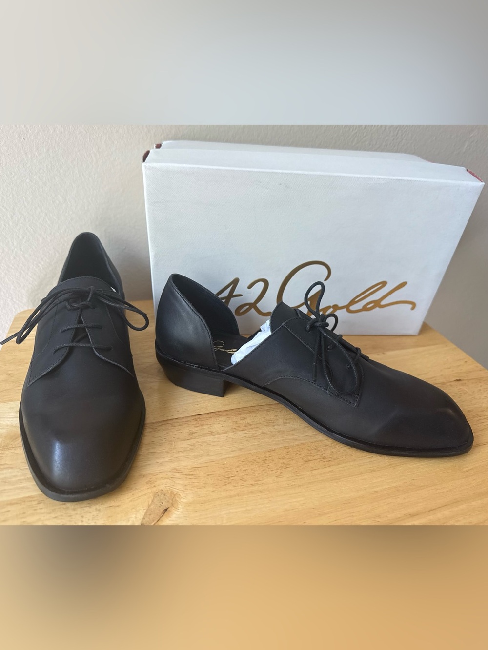 42 Gold Yours Truly Black Leather D’Orsay Oxford Shoes Women’s 10 EU 41